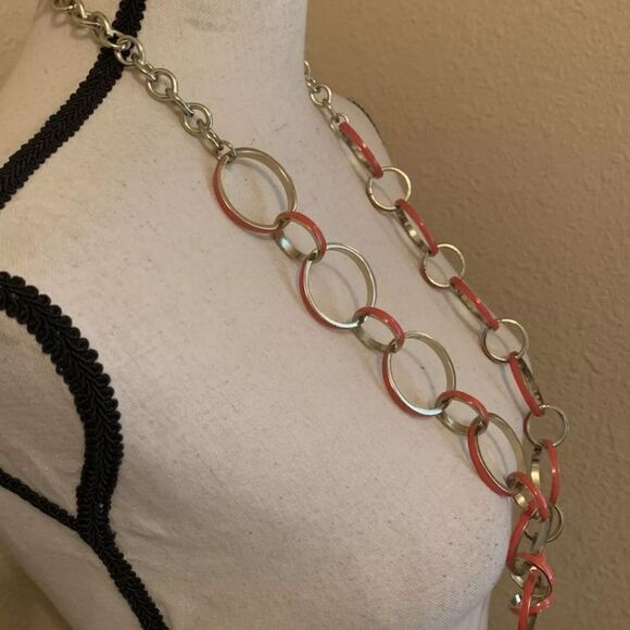 Signed T For Talbots Gold Tone & Reddish Orange Costume Jewelry Necklace - Picture 4 of 12